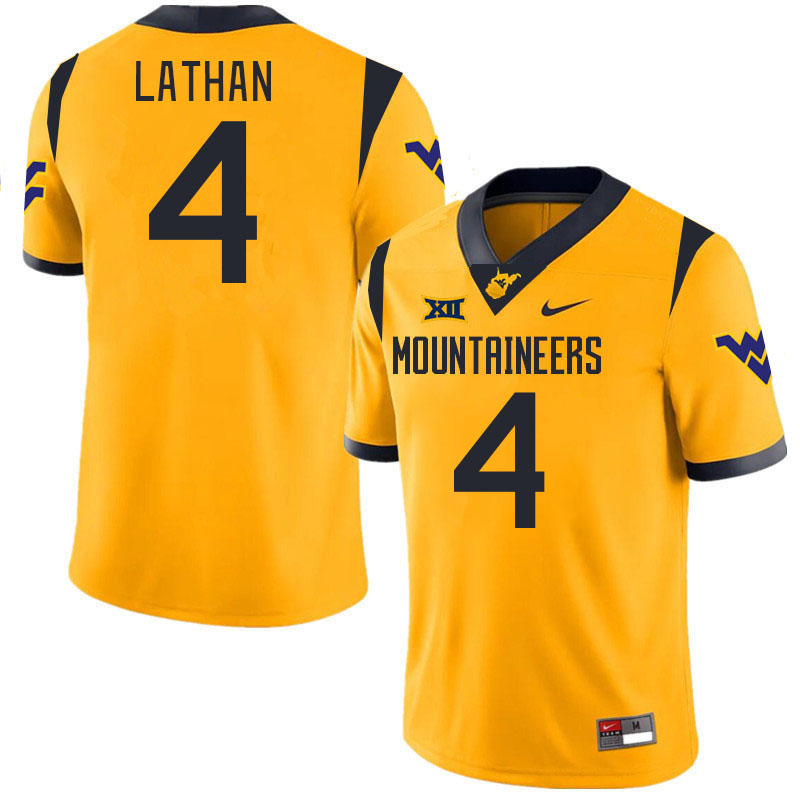 Men #4 Trey Lathan West Virginia Mountaineers College 2024 New Uniforms Football Jerseys Stitched Sa